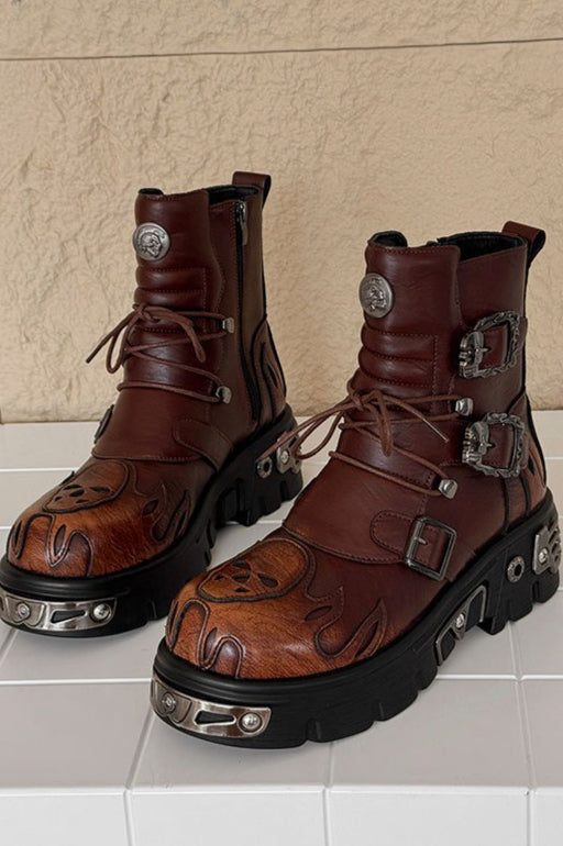 Washed Buckle Combat Boots