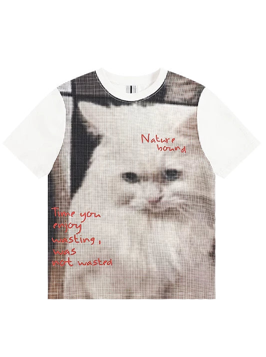 Patchwork Vintage Cat Print T-Shirt Secondary image