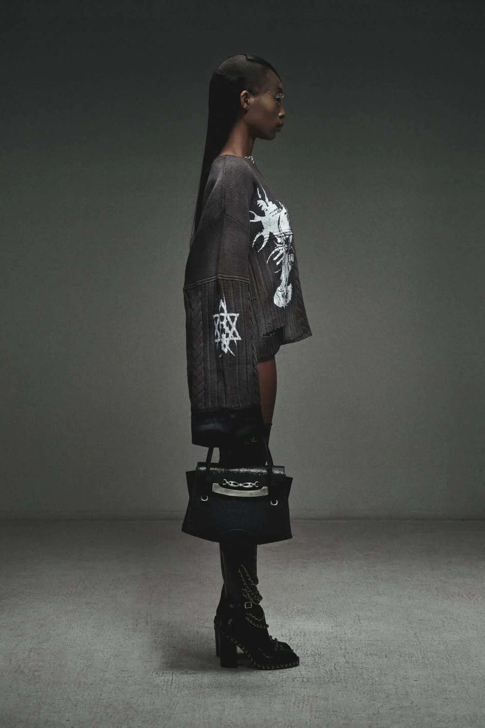 Graphic Distressed Oversized Knit Sweater