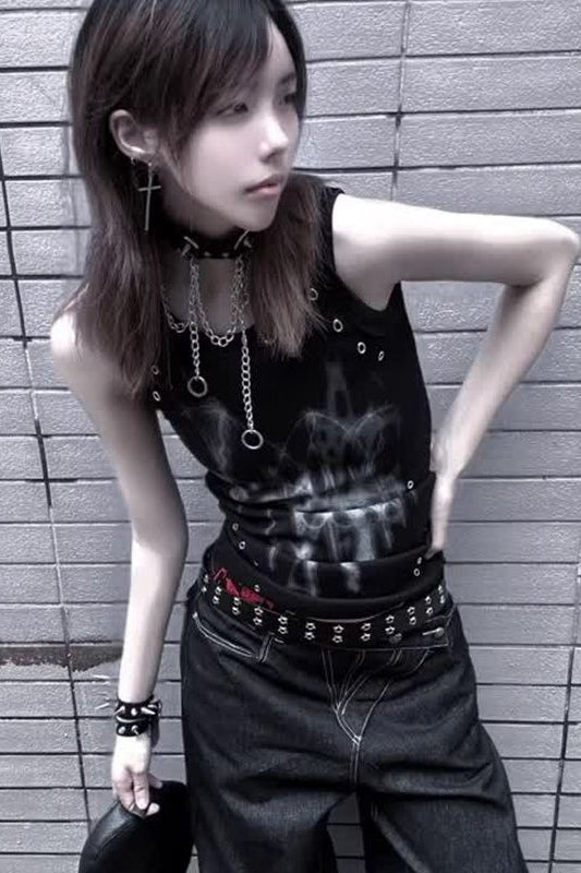 Y2K Subculture Slim American Street Sleeveless Tank Top Main image