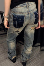 Red Cross Studded Denim Pants