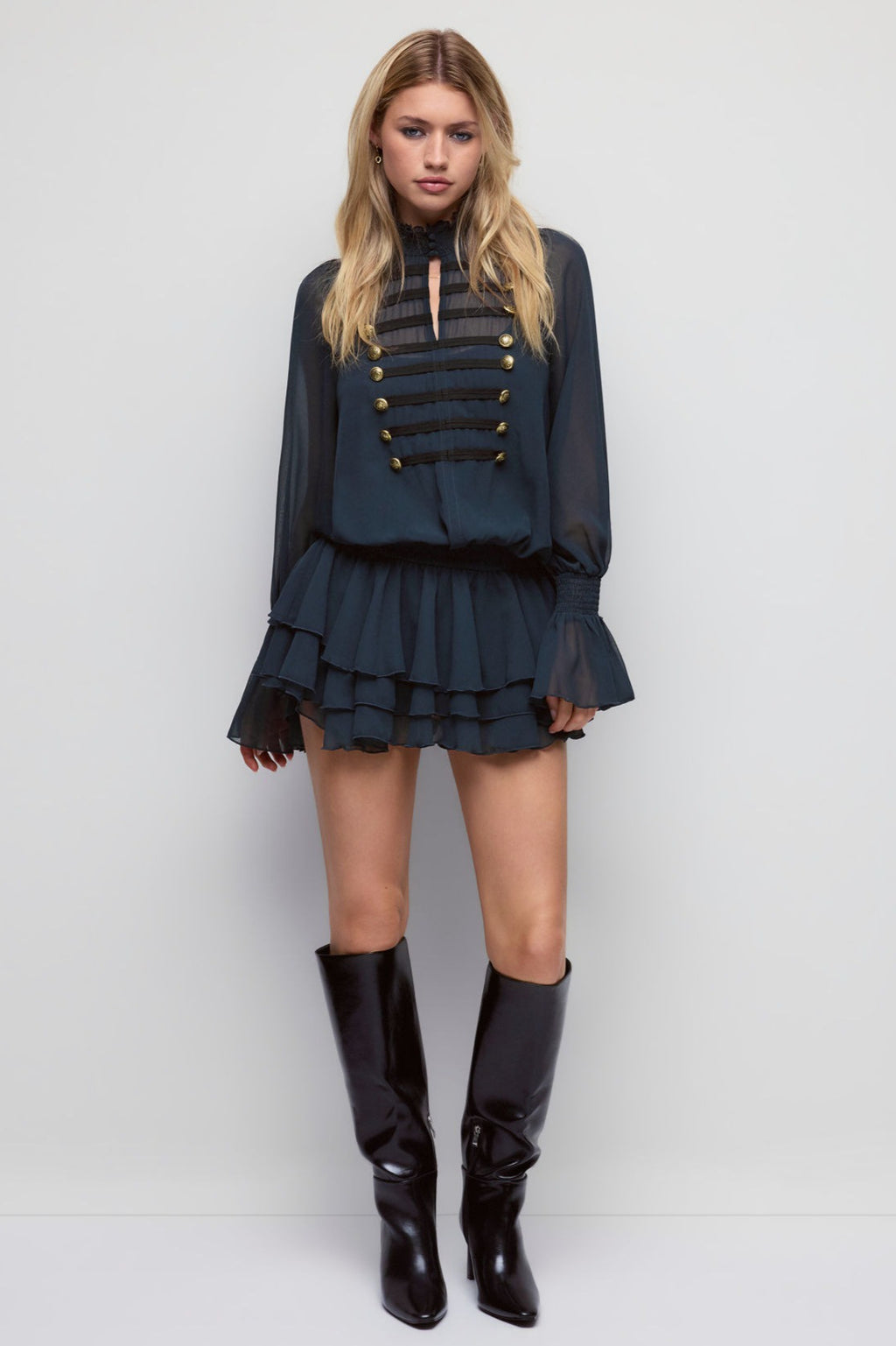Braided Button Sheer Layered Skirt Sets