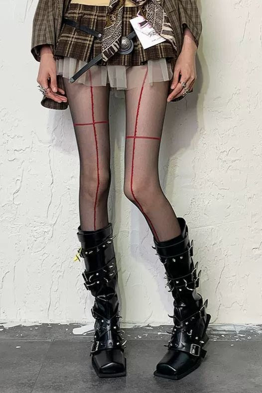 Cross Line Pattern Tights Secondary image