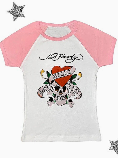 Dark Vintage Skull Rose Print T-shirt Main image