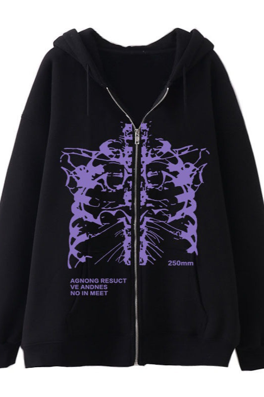 Skeleton Print Oversized Zip Hoodie Main image