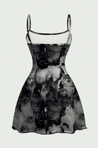 Graphic Print Strappy Flared Mini Dress