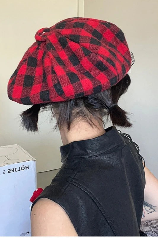 Retro Checked British Style Harajuku Hat Secondary image