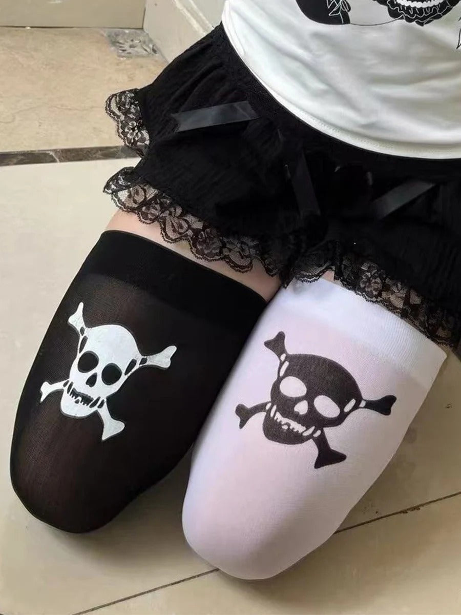 Gothic Punk Skull Print Elastic Knee High Socks Main image