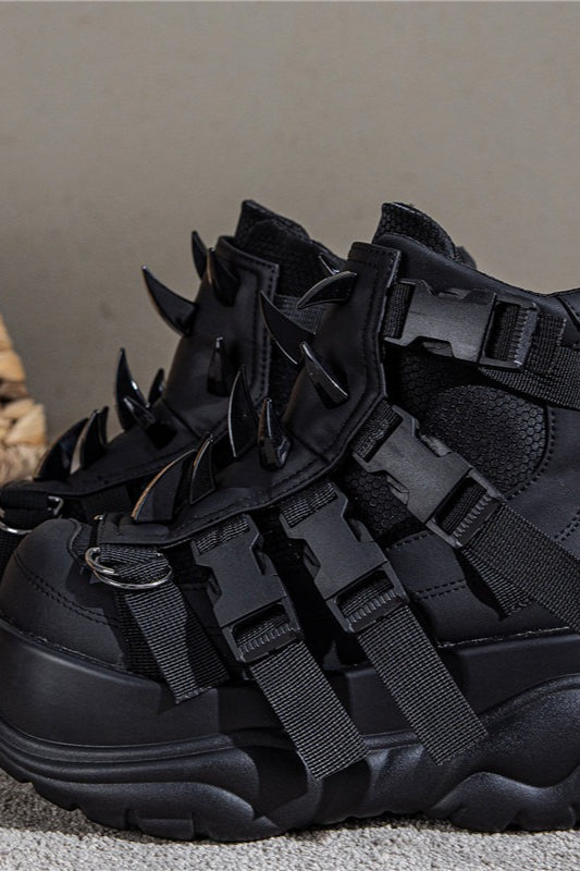 Spiked Strap Platform Combat Boots