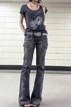 Portrait Print Vintage Slim Regular Shoulder T-Shirt