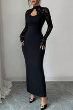 Lace Yoke Keyhole Maxi Dress
