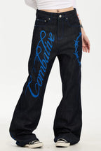 Blue Script Washed Denim Pants