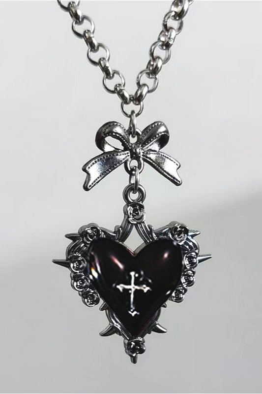 Gothic Heart Bow Cross Necklace Secondary image