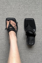 Lace-Up Square-Toe Kitten-Heel Mules