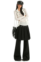 Pleated Skirt Overlay Flared Pants