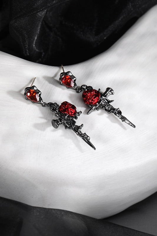Gothic Red Rose Cross Earrings Main image