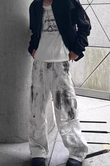 White Tie Dye Floor Length Pants
