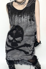 Y2K Skull Sleeveless Tank Midi Dress