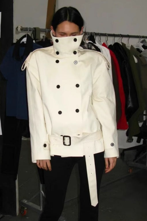 Stand Collar Curved Shoulder Short Low-waist  Coat Secondary image