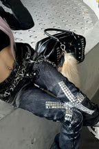 Rhinestone Cross Low-Rise Flare Jeans
