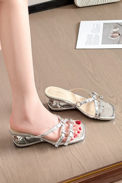 Chain-Buckle Block-Heel Mules