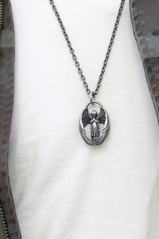 Vintage Praying Angel Pendant Necklace