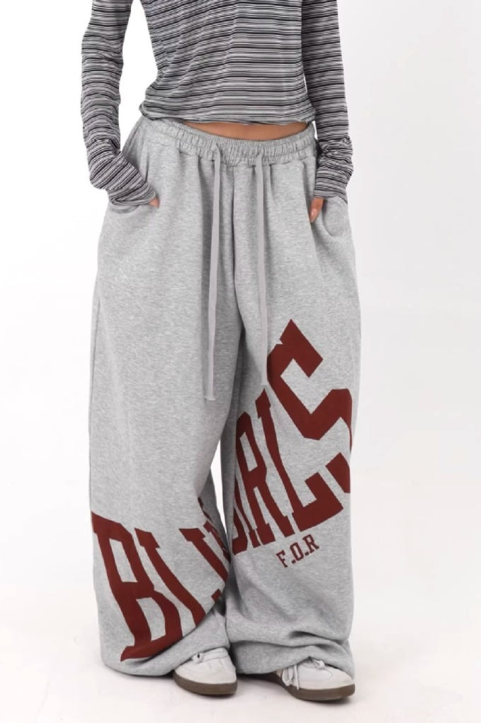 Oversized Letter Print Wide Pants