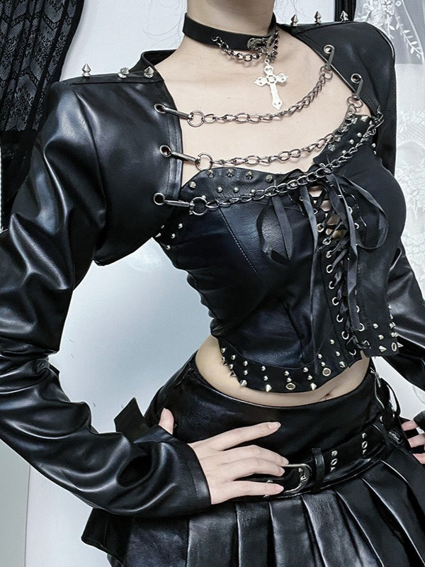 Punk Detachable Chain Leather Jacket Secondary image