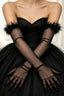 Feather Trim Sheer Long Gloves