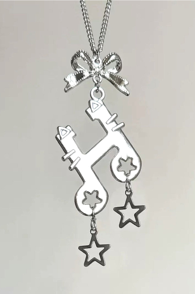 Y2K Bow & Musical Note Pendant Necklace