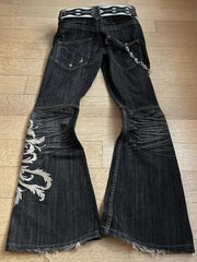 Alt-Goth Y2K Embroidered Wide Flare Pants