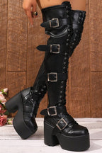 Multi Buckle Lace Up Platform Boots