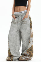 Leopard Panel Wide Leg Pants