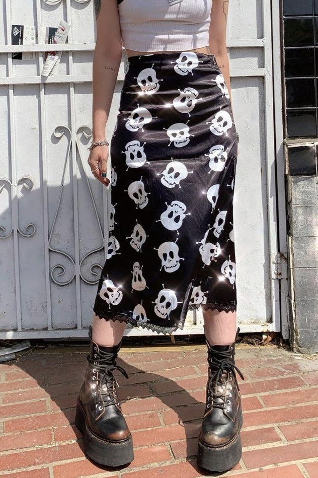 Skull Print Punk Slim Maxi Skirt Secondary image