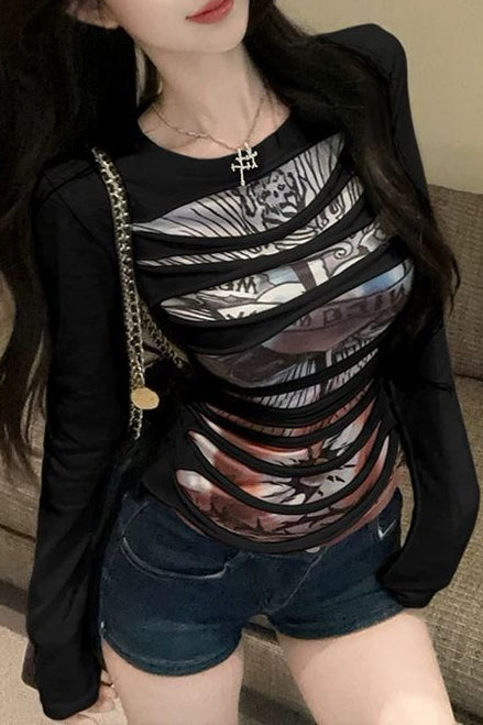 Edgy Cut Out Slim Fit Mesh Top Secondary image