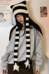 Punk Sweet Cool Star Striped Plush Knitted Hat