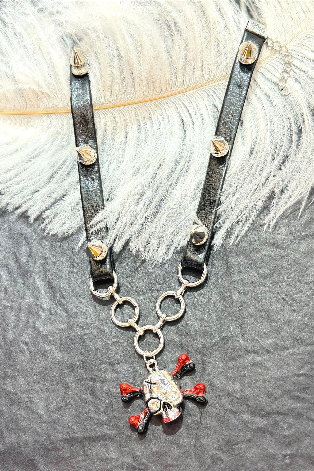 Punk Black Leather Skull Rivet Choker Necklace