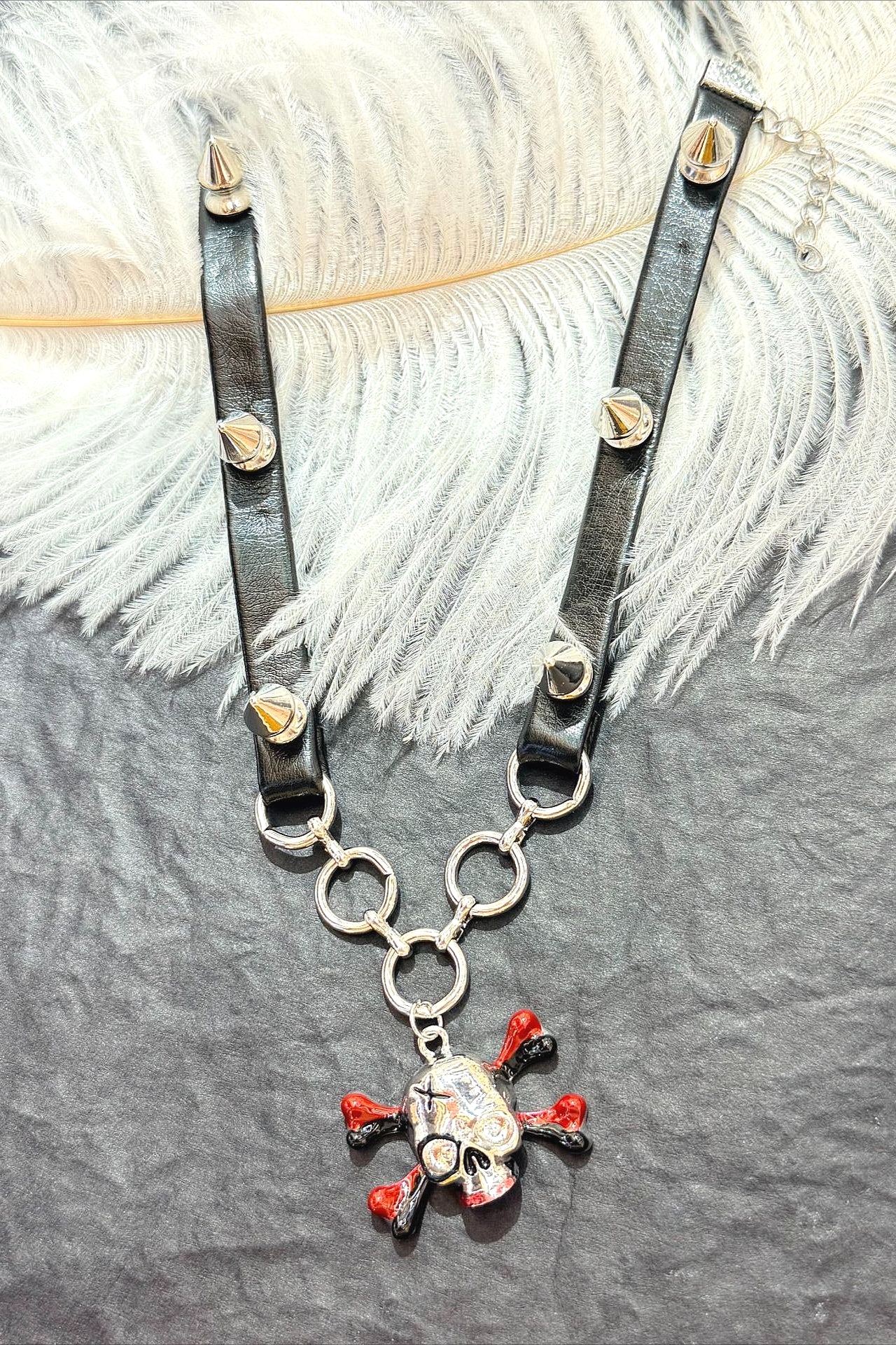 Punk Black Leather Skull Rivet Choker Necklace