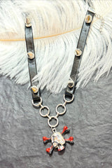 Punk Black Leather Skull Rivet Choker Necklace