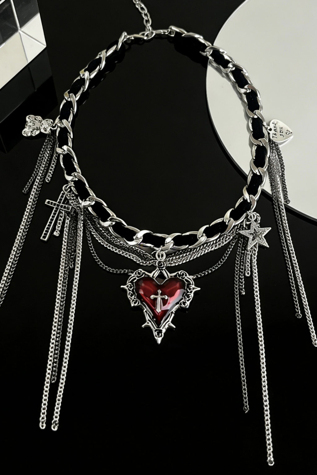 Heart Cross Chain Fringe Necklaces
