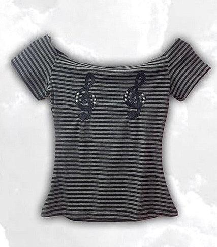Y2K Harajuku Stripe Music Note T-shirt Secondary image