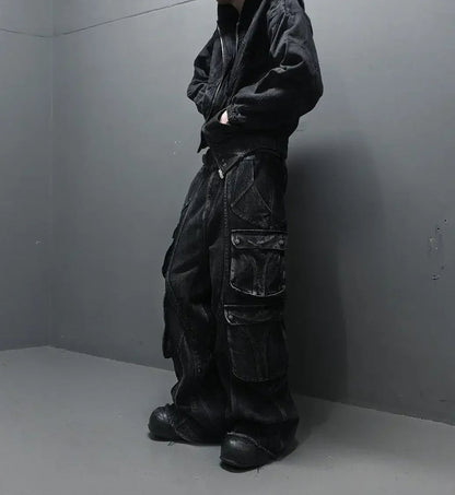 Gothic Washed Multi-Pocket Wide Leg Pant