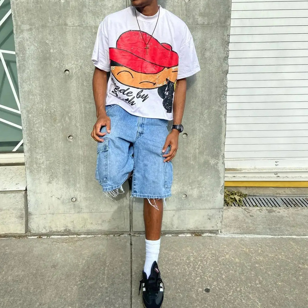 Comic Print Round Neck Cotton T-shirt