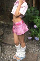 Low-Rise Plaid Pleated Mini Skirt