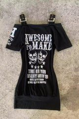 Gothic Skeleton Print Off Shoulder Mini Dress