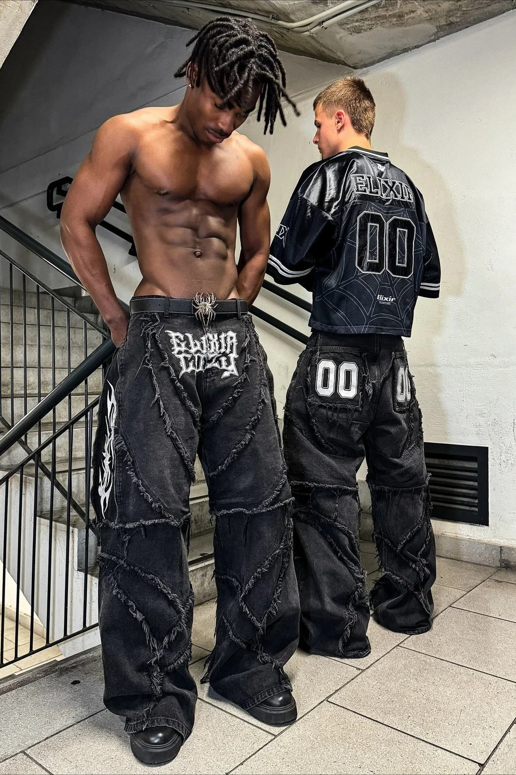 Zip Off Patchwork Wide Leg Cargo Jeans