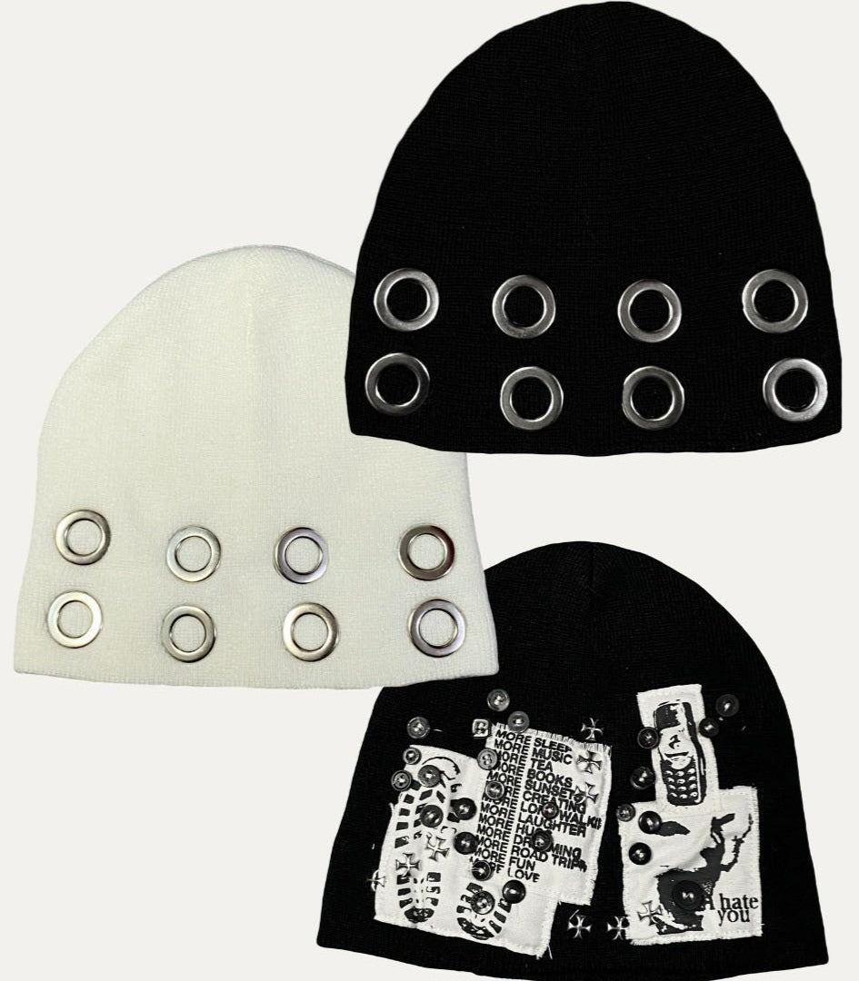 Punk Metal Ring Hole Beanie Hat