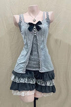 Layered Cami Blouse And Mini Skirt Three-Piece Set