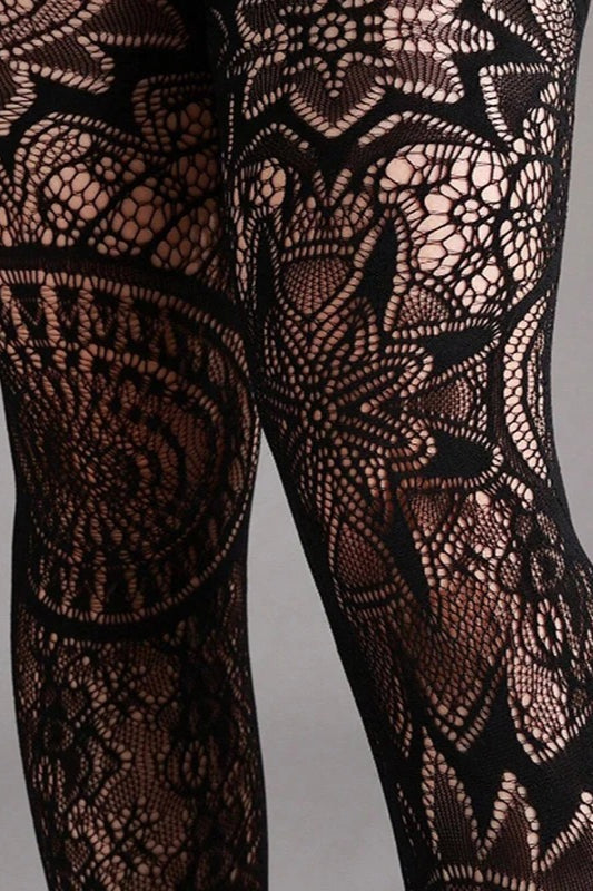 Gothic Retro Totem Sunflower Mesh Hollowed Jacquard Socks