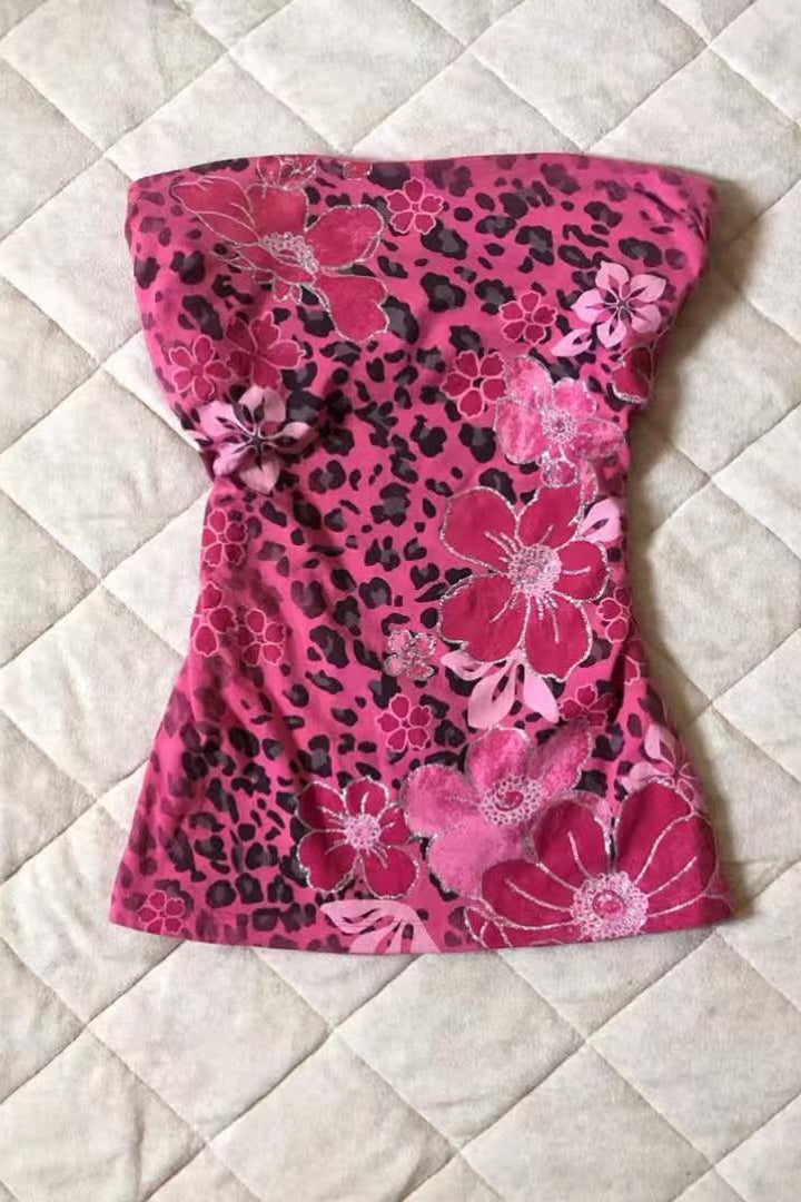 Pink Leopard Floral Tube Top Secondary image